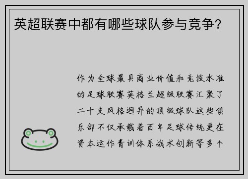 英超联赛中都有哪些球队参与竞争？